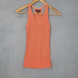 Ann Taylor Tank Top Women's XS Petite Coral Nylon V-Neck Racer Back Pullover Y2K